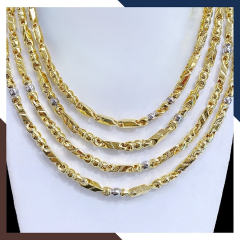 Dây chuyền vàng nam 3 chỉ, dây chuyền khúc hỏa tiễn khúc bi 2 màu bằng vàng tây 10k mã TL315