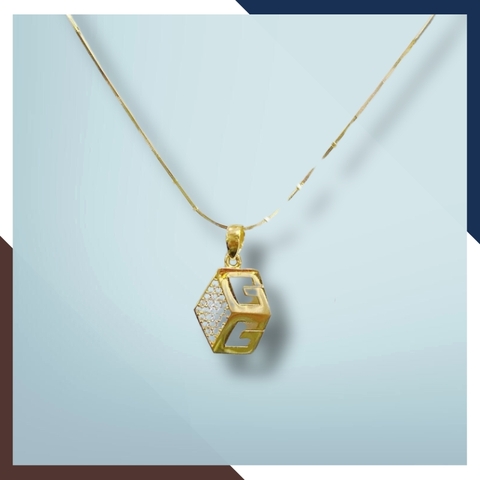 Dây chuyền vàng tây nữ 10k mặt lập phương khắc chữ G TL5435
