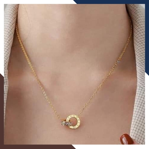 Dây Chuyền Vàng Nữ Mặt Nhẫn Đôi Khắc Số La Mã DCVN179 | Vàng Tây 10k