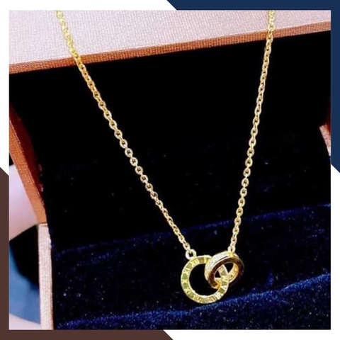 Dây Chuyền Vàng Nữ Mặt Nhẫn Đôi Khắc Số La Mã DCVN179 | Vàng Tây 10k