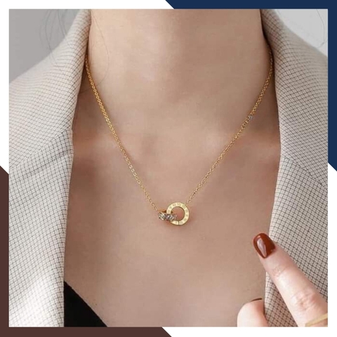 Dây Chuyền Vàng Nữ Mặt Nhẫn Đôi Khắc Số La Mã DCVN179 | Vàng Tây 10k