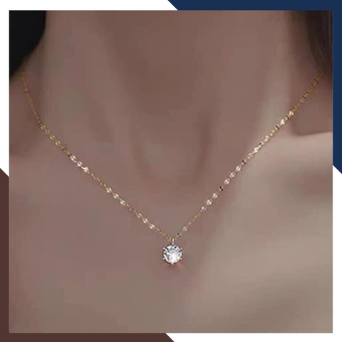 Dây chuyền vàng tây 10k mặt đá CZ 6mm cho nữ đẹp mã D34M15