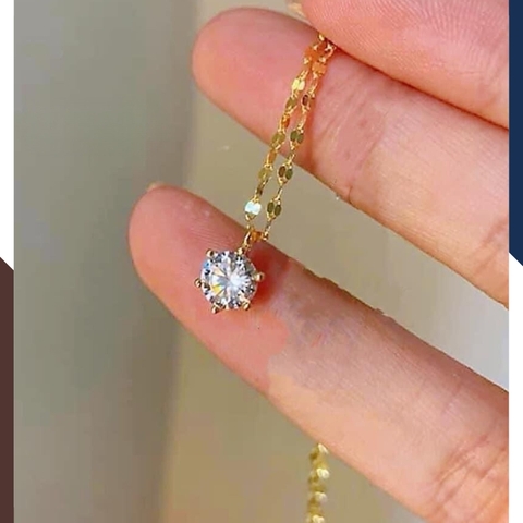 Dây chuyền vàng tây 10k mặt đá CZ 6mm cho nữ đẹp mã D34M15