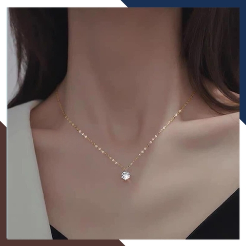 Dây chuyền vàng tây 10k mặt đá CZ 6mm cho nữ đẹp mã D34M15