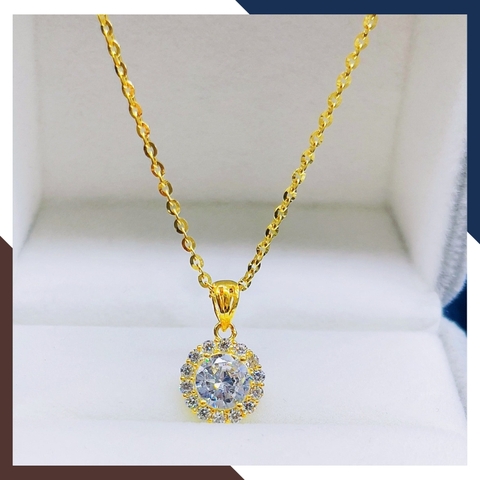 Dây chuyền vàng tây 10k mặt đá CZ tròn cho nữ đẹp mã D50M18