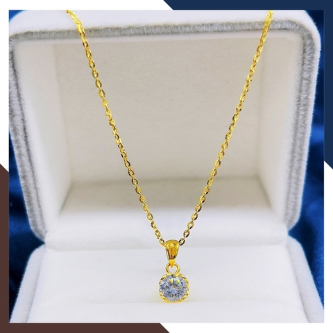 Dây chuyền vàng tây 10k mặt đá CZ viền tròn cho nữ đẹp mã D40M10