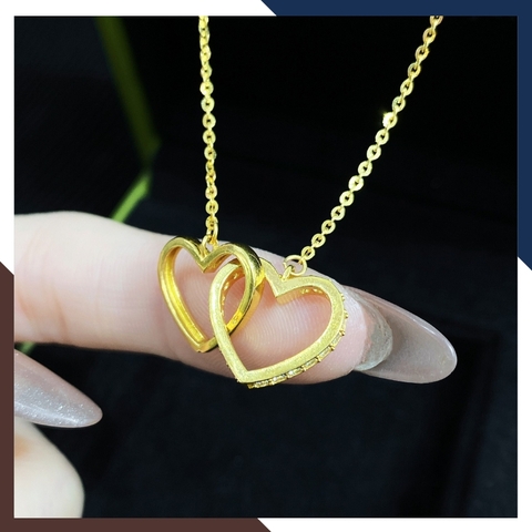 Dây chuyền vàng tây nữ 10k kiểu chữ cong mặt 2 trái tim lồng nhau cho nữ mã TL82