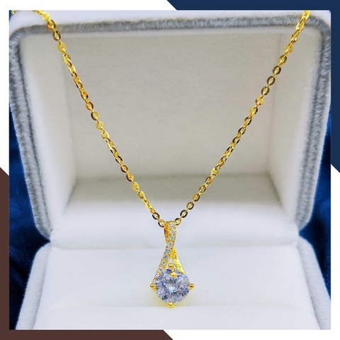 Dây chuyền vàng tây nữ 10k mặt hình giọt nước cách điệu đính hột đá đẹp mã D50M17