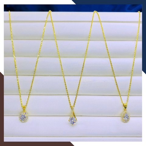 Dây chuyền vàng tây nữ 10k mặt hình giọt nước cách điệu đính hột đá đẹp mã D50M17