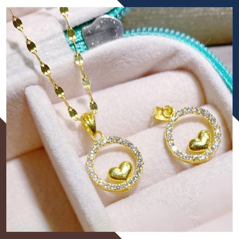 Dây chuyền vàng tây nữ 10k mặt tròn lồng trái tim nhỏ xinh mã D33M19