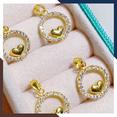 Dây chuyền vàng tây nữ 10k mặt tròn lồng trái tim nhỏ xinh mã D33M19