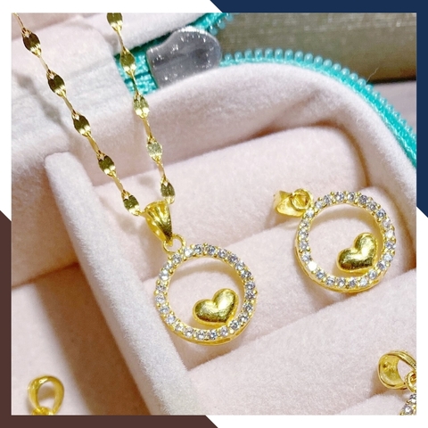 Dây chuyền vàng tây nữ 10k mặt tròn lồng trái tim nhỏ xinh mã D33M19