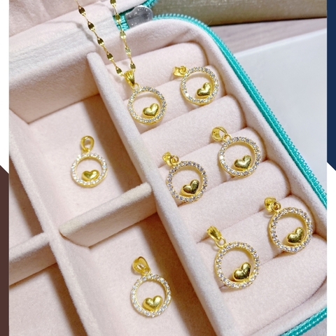 Dây chuyền vàng tây nữ 10k mặt tròn lồng trái tim nhỏ xinh mã D33M19