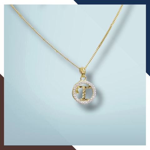 Dây chuyền xích vàng nữ mặt chữ T bằng vàng tây 10k cho nữ mã TL5823