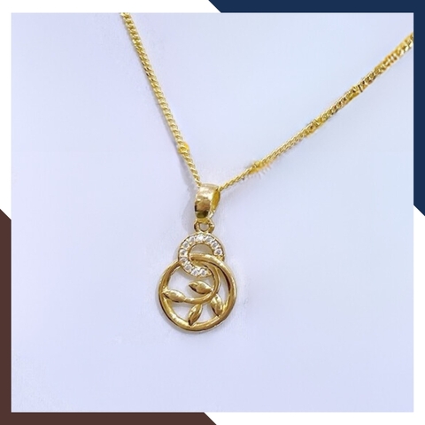 Dây chuyền vàng nữ mặt tròn họa tiết lá oliu mã TL5825