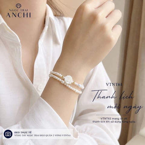 Vòng Tay Ngọc Trai Phối Đá Lam Ngọc VTNT62 – Thiết Kế Half & Half Tối Giản, Thanh Lịch Cho Nữ