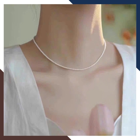 VCNT182 – Chuỗi Ngọc Trai Nhỏ Dáng Choker 38cm, Phù Hợp Cổ Áo Tròn & Layer Gọn