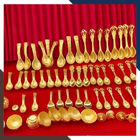 Bộ Bát Đũa Vàng Ta 24K 9999 QTV32 – Kỷ Vật Thôi Nôi Cho Bé | Ngọc Trai Anchi