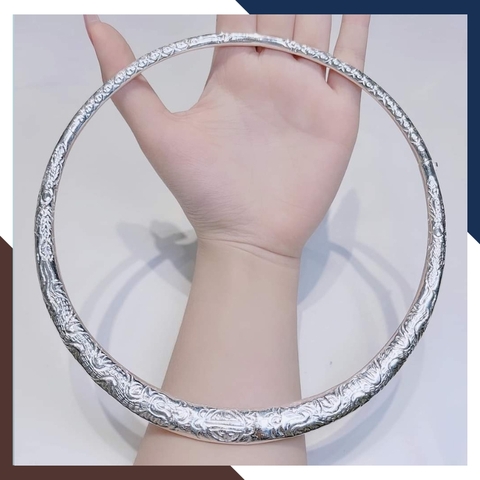Kiềng bạc đeo cổ mặc áo dài, kiềng cổ bạc ta nguyên chất chạm rồng cho nữ đẹp mã TL16C1