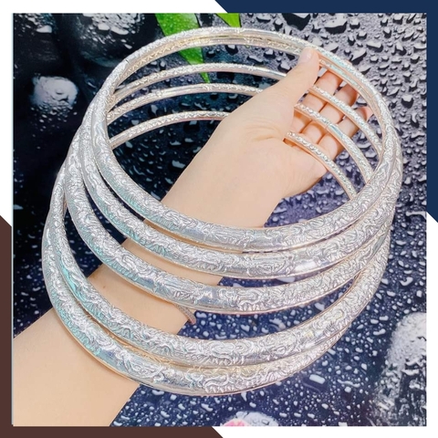 Kiềng bạc đeo cổ mặc áo dài, kiềng cổ bạc ta nguyên chất chạm rồng cho nữ đẹp mã TL16C1