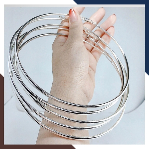 Kiềng bạc đeo cổ mặc áo dài, kiềng cổ trơn bạc ta nguyên chất cho nữ đẹp mã TL5C