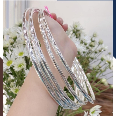 Kiềng bạc đeo cổ mặc áo dài, kiềng cổ trơn bạc ta nguyên chất cho nữ đẹp mã TL5C