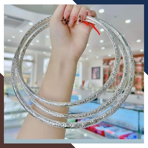 Kiềng cổ bạc ta nguyên chất chạm rồng cho nữ mặc áo dài đẹp mã TL16C5