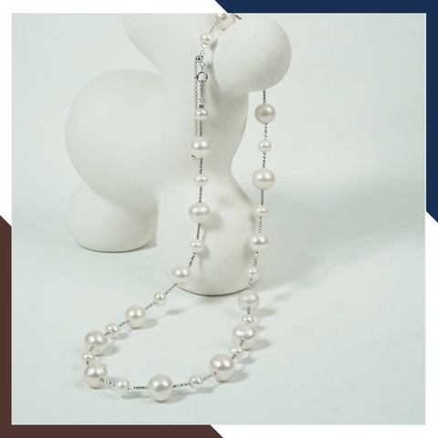 Kiềng cổ ngọc trai phối hạt lớn nhỏ VCNT163 – Kiểu kiềng mềm sang trọng và tinh tế