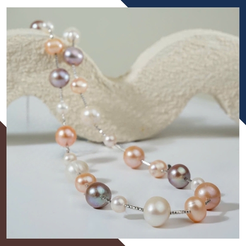 Kiềng cổ ngọc trai phối hạt lớn nhỏ VCNT163 – Kiểu kiềng mềm sang trọng và tinh tế