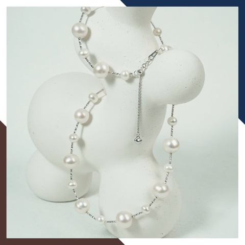 Kiềng cổ ngọc trai phối hạt lớn nhỏ VCNT163 – Kiểu kiềng mềm sang trọng và tinh tế