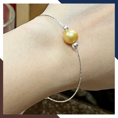 Kiềng tay ngọc trai màu vàng kim, Lắc tay kiềng bạc mềm đính ngọc trai thật đẹp cho nữ mã K80T100
