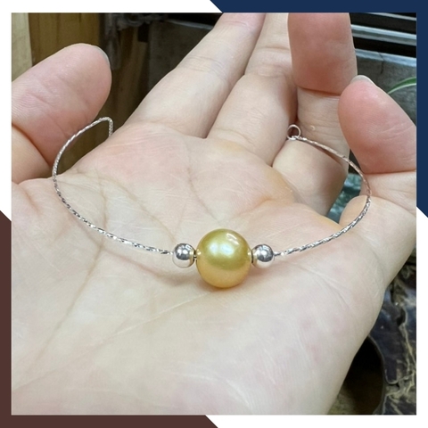 Kiềng tay ngọc trai màu vàng kim, Lắc tay kiềng bạc mềm đính ngọc trai thật đẹp cho nữ mã K80T100