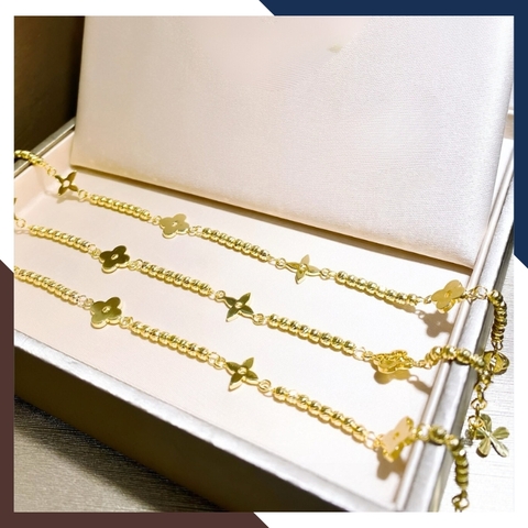 Lắc chân bi vàng 10k phối hoa 4 cánh đẹp cho nữ mã TL150