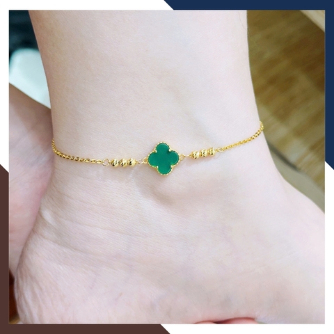 Lắc chân vàng nữ 10k cỏ 4 lá đính đá mã não tự nhiên LCVN46 – 5 màu theo mệnh kim, mộc, thuỷ, hoả, thổ