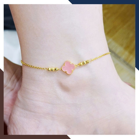 Lắc chân vàng nữ 10k cỏ 4 lá đính đá mã não tự nhiên LCVN46 – 5 màu theo mệnh kim, mộc, thuỷ, hoả, thổ