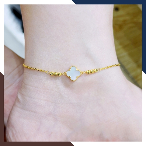 Lắc chân vàng nữ 10k cỏ 4 lá đính đá mã não tự nhiên LCVN46 – 5 màu theo mệnh kim, mộc, thuỷ, hoả, thổ