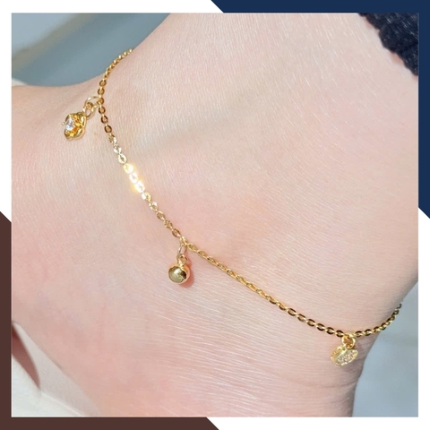 Lắc Chân Vàng Nữ 10K LCVN47 Mix Charm Vô Cực/ Hồ Ly/ Cỏ 4 Lá/ Chuông – Có Giấy Kiểm Định