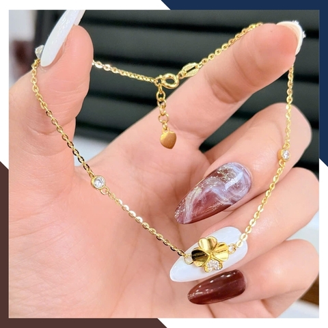 Lắc Chân Vàng Nữ 10K LCVN47 Mix Charm Vô Cực/ Hồ Ly/ Cỏ 4 Lá/ Chuông – Có Giấy Kiểm Định