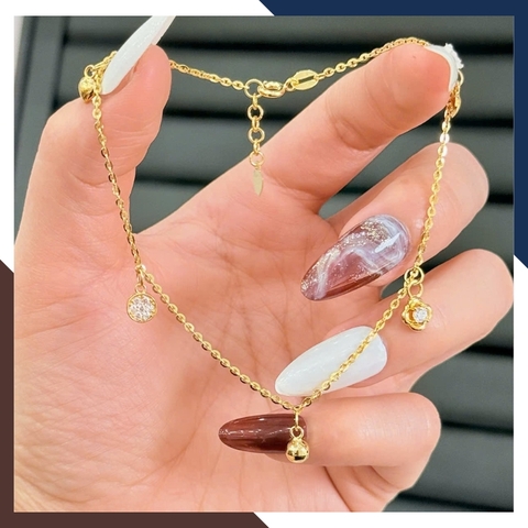 Lắc Chân Vàng Nữ 10K LCVN47 Mix Charm Vô Cực/ Hồ Ly/ Cỏ 4 Lá/ Chuông – Có Giấy Kiểm Định