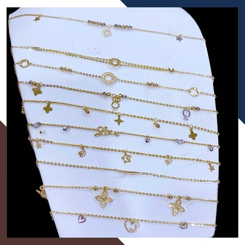 Lắc Chân Vàng Nữ 10K Nhiều Mẫu Đẹp LCVN06 – Charm Bướm, Ngôi Sao, Trái Tim – Kèm Giấy Kiểm Định