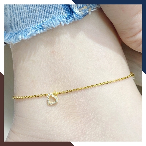 Lắc chân vàng tây nữ 10k mix charm chanel, trái tim, ngôi sao và ổ đá mã TL54