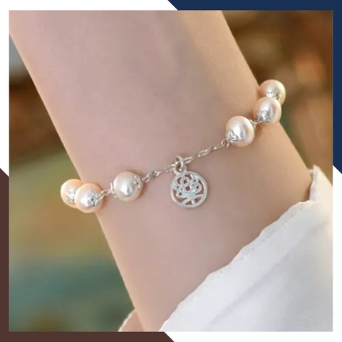 Lắc tay bạc đính ngọc trai thật phối charm, Vòng ngọc trai đeo tay đẹp cho nữ mã 89AC260