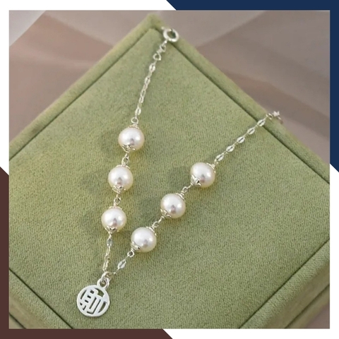 Lắc tay bạc đính ngọc trai thật phối charm, Vòng ngọc trai đeo tay đẹp cho nữ mã 89AC260