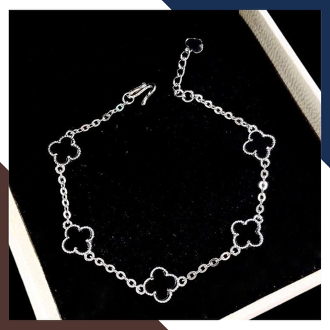 Lắc Tay Bạc Nữ Cỏ 4 Lá Đen, Đỏ, Trắng, Xanh, Hồng Mã LTBN28