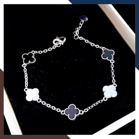 Lắc Tay Bạc Nữ Cỏ 4 Lá Đen, Đỏ, Trắng, Xanh, Hồng Mã LTBN28