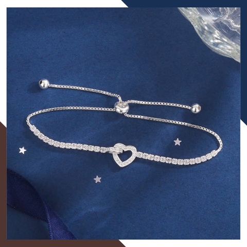 Lắc Tay Bạc Nữ Dây Rút Đính Đá Phối Trái Tim, Con Bướm LTBN131