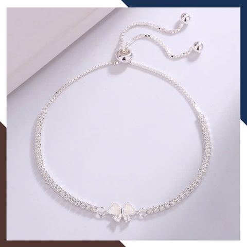 Lắc Tay Bạc Nữ Dây Rút Đính Đá Phối Trái Tim, Con Bướm LTBN131