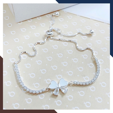 Lắc Tay Bạc Nữ Dây Rút Đính Đá Phối Trái Tim, Con Bướm LTBN131