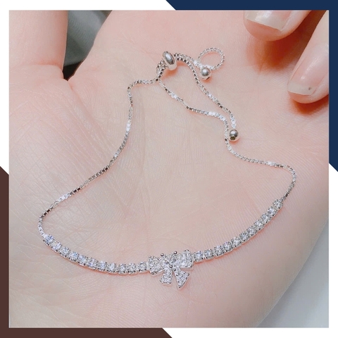 Lắc Tay Bạc Nữ Đính Đá CZ Phối Nơ Kiểu Dây Rút LTBN49 - Tiện Lợi & Nữ Tính