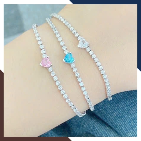 Lắc Tay Bạc Nữ Đính Đá Hột Xoàn Phối Trái Tim LTBN61 – Quà Tặng Tình Yêu Hoàn Hảo